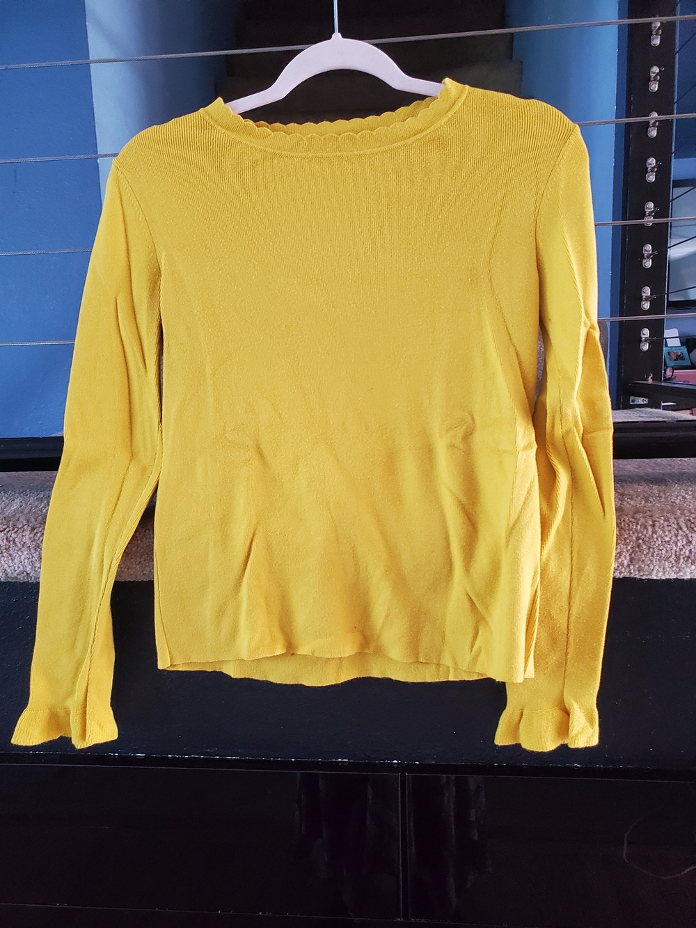 Halogen Bright Yellow Scallop-Neck Long Sleeve Top